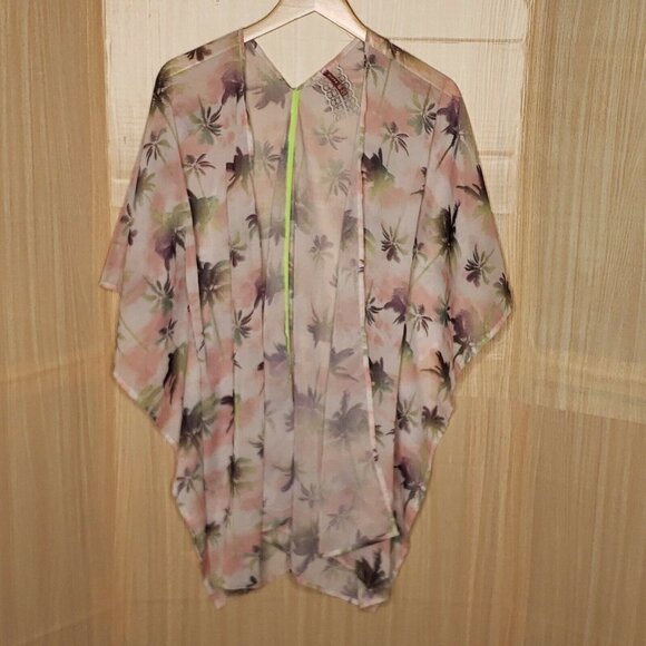 Mauve Womens Tropical Sheer Open Front Kimono XL - Picture 1 of 6